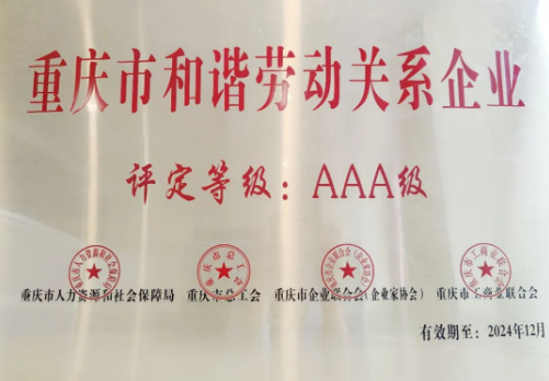 重慶中訊控股集團(tuán)榮獲重慶市和諧勞動(dòng)關(guān)系A(chǔ)AA級(jí)企業(yè)稱(chēng)號(hào)